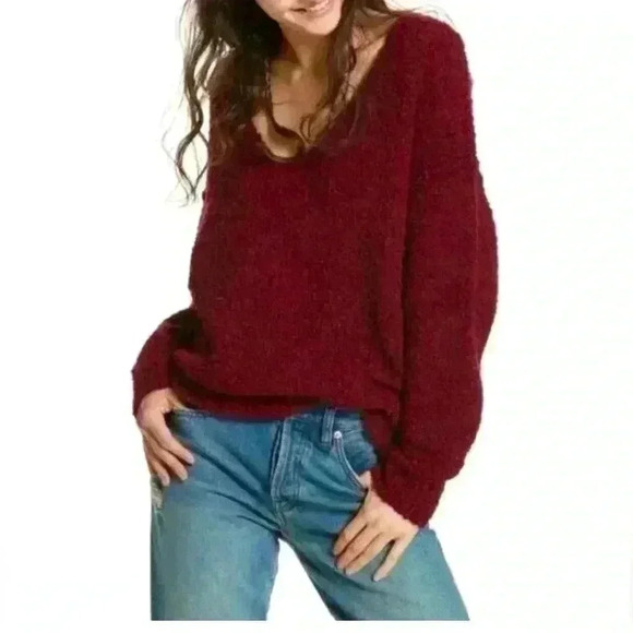 Free People Sweaters - Free People Lofty Alpaca Pullover Sweater Burgundy Oversized XS
